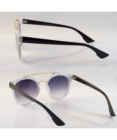 Horn Rimmed Gradient Mirror Lens Cat-Eye Aviator Couple Sunglasses A198 - White/ Black Gr - CK18ELADEW2 $8.70 Round