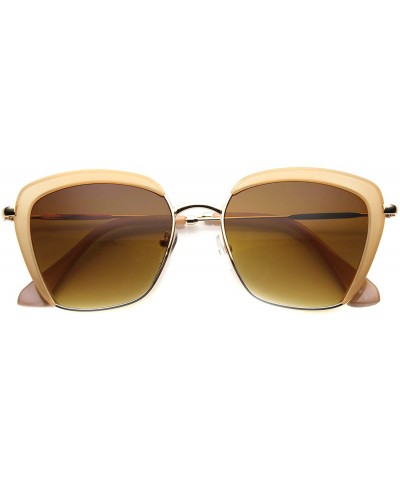 Womens Modern Fashion Mock Half-Rim Square Butterfly Sunglasses 52mm - Crème-gold / Amber - C0124K9DPA9 $6.93 Butterfly