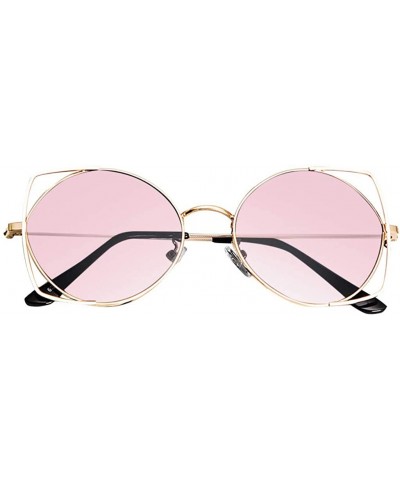Round Sunglasses for Women- Cat Eye Mirrored Flat Lenses Metal Frame Sunglasses- Unisex Fashion Metal Glasses - CF18S6U7IIW $...