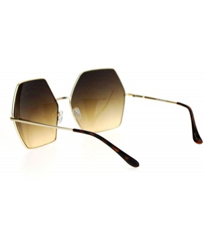 Womens Super Oversized Fashion Sunglasses Hexagon Shape Metal Frame - Gold (Brown Smoke) - C21895WU42G $7.99 Oversized