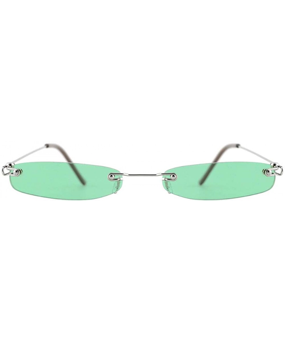 Vintage Rectangle Sunglasses for Women Men Retro Small Thin Sunglasses Metal Frame - 05-green - CI18G236AO8 $13.70 Rimless