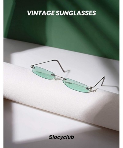 Vintage Rectangle Sunglasses for Women Men Retro Small Thin Sunglasses Metal Frame - 05-green - CI18G236AO8 $13.70 Rimless