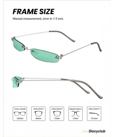 Vintage Rectangle Sunglasses for Women Men Retro Small Thin Sunglasses Metal Frame - 05-green - CI18G236AO8 $13.70 Rimless