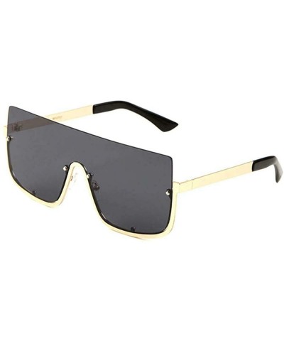 Flat Top Square Semi Rimless Shield One Piece Lens Luxury Sunglasses - Gold Metallic & Black Frame - CD18WOHT3YX $7.62 Rectan...