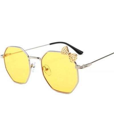 Classic Retro Designer Style Metal Bow Round Frame Sunglasses for Women Metal PC UV400 Sunglasses - Silver Yellow - C618SYR9L...