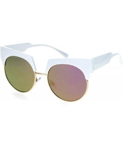 Womens Half Rim Eyebrow Horn Round Retro Sunglasses - White Gold Purple Mirror - CF18SENS97Z $6.81 Rectangular