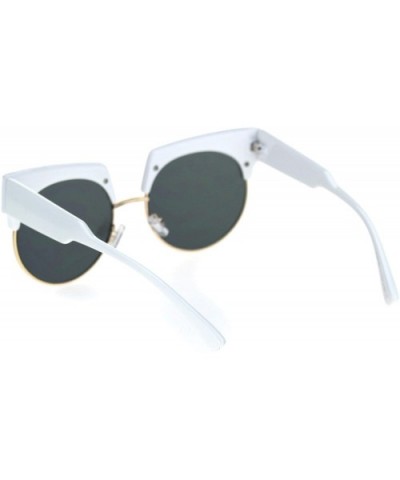 Womens Half Rim Eyebrow Horn Round Retro Sunglasses - White Gold Purple Mirror - CF18SENS97Z $6.81 Rectangular