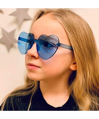 Heart Shaped Rimless Sunglasses Candy Steampunk Lens for women girl - Blue - C8189AYT9EL $5.09 Shield