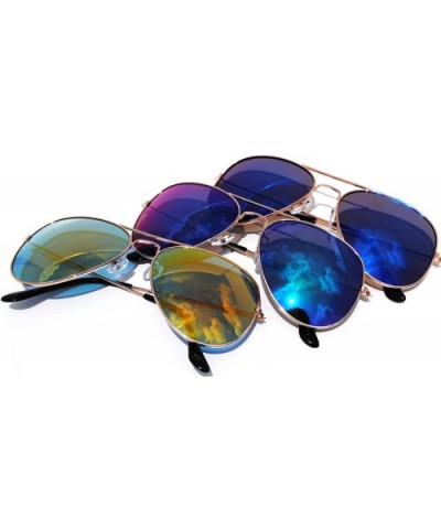 Men Aviator style Sunglasses Metal Frame Gold Color Full Mirror Lens Men Women - 2 Blue 1 Yellow - CR11M0H26B9 $9.16 Aviator