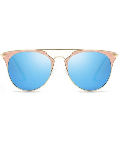 Fashion Small Metal Frame Round Aviator Sunglasses Flat Mirrored Lens - Blue Mirrored Gold Frame - CE18S9TRW93 $10.54 Aviator