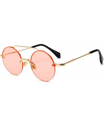 Retro circular sunglasses - narrow and modern fashion street shooting model show - C5 Gold Frame Powder - CW18W2NLD5X $10.46 ...