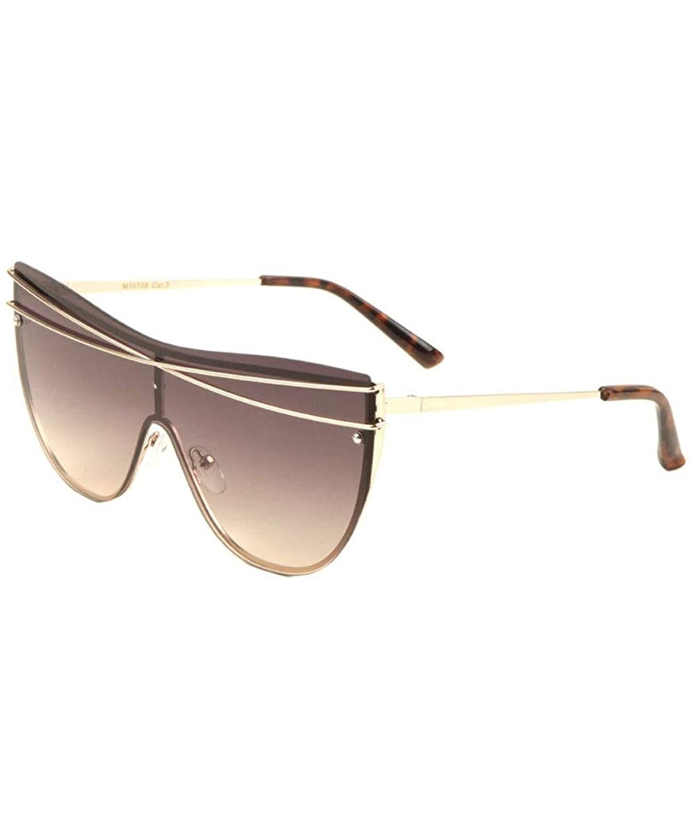 Rimless One Piece Round Cat Eye Shield Crossed Top Bars Sunglasses - Brown - CE197N8QCW5 $10.75 Round