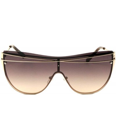 Rimless One Piece Round Cat Eye Shield Crossed Top Bars Sunglasses - Brown - CE197N8QCW5 $10.75 Round