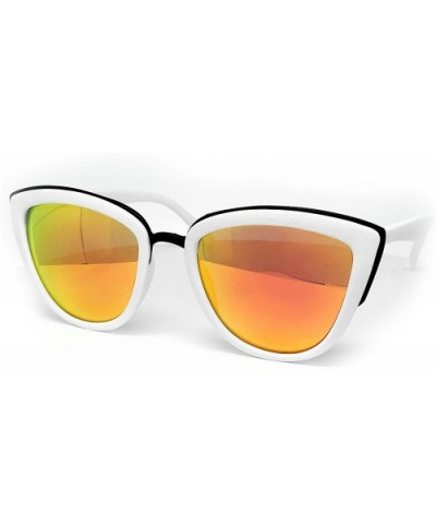 6009 Premium Retro Cats eye Funky Fashion Mirror Candy Flat Metal Aviator Sunglasses - Cats Eye - CH183LXY2W7 $10.12 Oversized