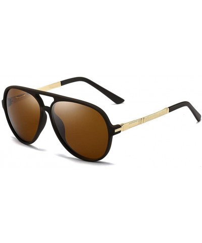 Men Sunglasses Retro Black Grey Drive Holiday Oval Polarized UV400 - Gold Brown - CA18R5UTCOT $6.57 Oval