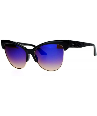 Mirrored Mirror Lens Half Horn Rim Cat Eye Womens Retro Sunglasses - Black Blue - C312H5HA99N $9.37 Cat Eye