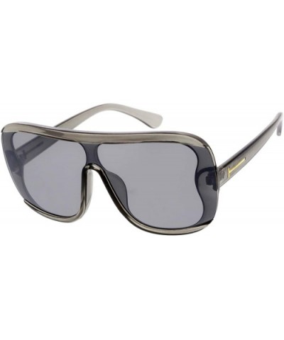 Flat Top Bulky Thick Frame Retro Fashion Aviator Sunglasses - Grey - C918UTAH3OG $7.35 Shield