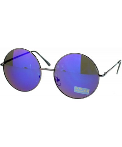 Mirror Lens Round Circle Sunglasses Lite Metal Frame Spring Hinge - Black - CF11OXTGSDJ $6.24 Round