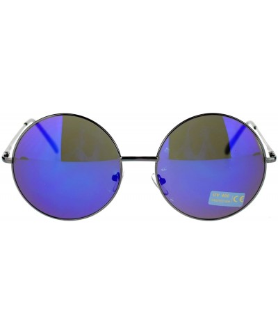 Mirror Lens Round Circle Sunglasses Lite Metal Frame Spring Hinge - Black - CF11OXTGSDJ $6.24 Round