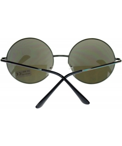 Mirror Lens Round Circle Sunglasses Lite Metal Frame Spring Hinge - Black - CF11OXTGSDJ $6.24 Round