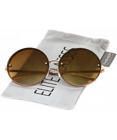 Womens Oversize Rimless Slim Arms Pink Mirrored Round Sunglasses - Gold Brown Mirror - CE17YYO0SHY $8.42 Oversized
