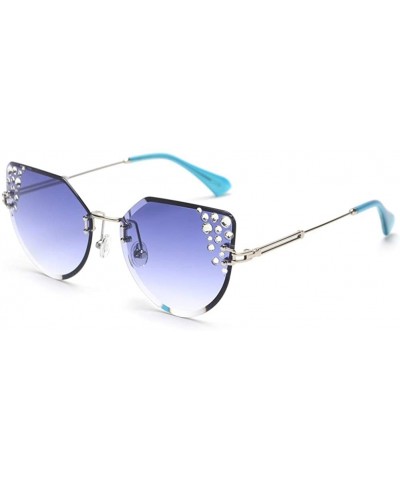 Rimless Rhinestone Sunglasses Women Cat Eye Luxury Sun Glasses Women Decoration - Silver With Blue - CA18O9O3N6G $9.36 Cat Eye