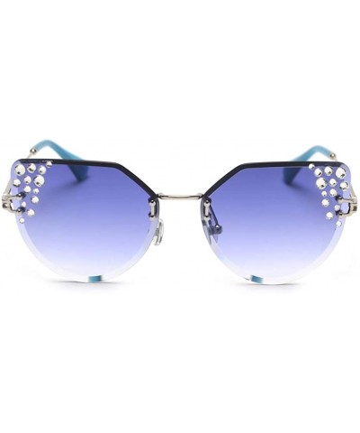 Rimless Rhinestone Sunglasses Women Cat Eye Luxury Sun Glasses Women Decoration - Silver With Blue - CA18O9O3N6G $9.36 Cat Eye