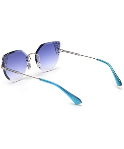 Rimless Rhinestone Sunglasses Women Cat Eye Luxury Sun Glasses Women Decoration - Silver With Blue - CA18O9O3N6G $9.36 Cat Eye