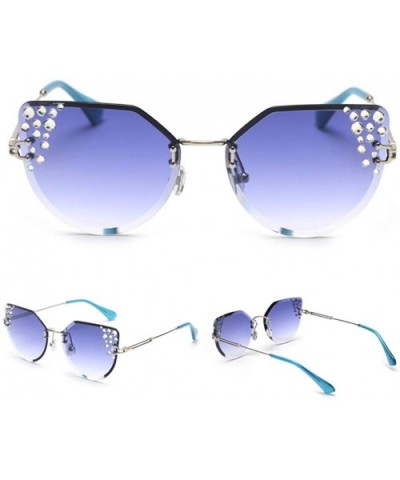 Rimless Rhinestone Sunglasses Women Cat Eye Luxury Sun Glasses Women Decoration - Silver With Blue - CA18O9O3N6G $9.36 Cat Eye