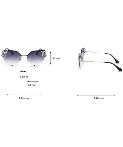 Rimless Rhinestone Sunglasses Women Cat Eye Luxury Sun Glasses Women Decoration - Silver With Blue - CA18O9O3N6G $9.36 Cat Eye