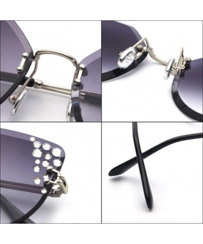 Rimless Rhinestone Sunglasses Women Cat Eye Luxury Sun Glasses Women Decoration - Silver With Blue - CA18O9O3N6G $9.36 Cat Eye