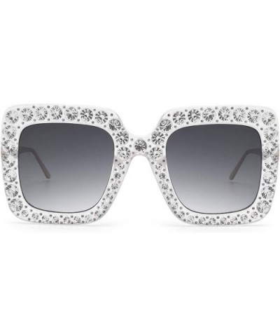 Square Rhinestone Oversized Sunglasses Metal Frame Retro Bling Sun glasses for Women - Transparent - CG18WRHL7CM $6.55 Square