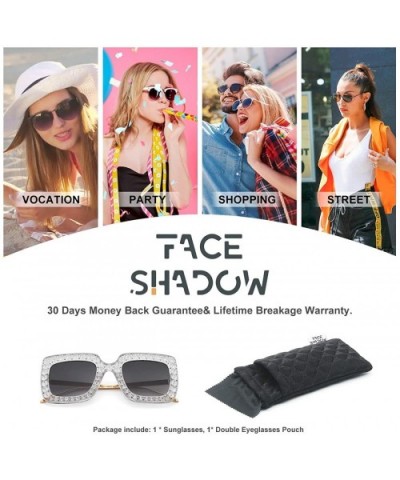 Square Rhinestone Oversized Sunglasses Metal Frame Retro Bling Sun glasses for Women - Transparent - CG18WRHL7CM $6.55 Square