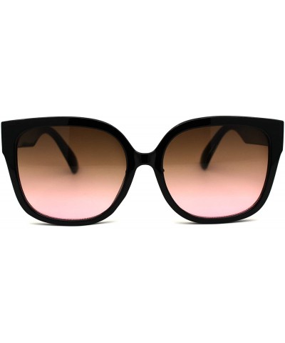 Womens Mod 90s Rounded Horn Rim Oversize Sunglasses - Black Brown Pink - CA196WNZOE0 $6.28 Rectangular