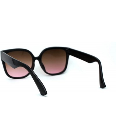 Womens Mod 90s Rounded Horn Rim Oversize Sunglasses - Black Brown Pink - CA196WNZOE0 $6.28 Rectangular