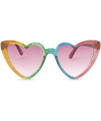 Women's Novelty Non-Polarized Sunglasses - Rainbow Hearts - C018NWHTQGW $11.88 Round