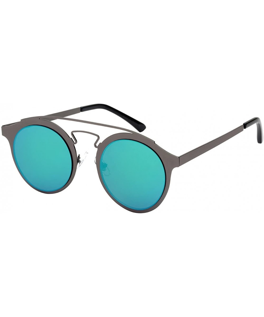 Retro Inspired P3 Style Cross Bar Sunnies w/Flat Lens 25135-FLREV - Gunmetal - CM12MA5307D $7.31 Aviator