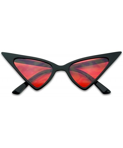 Exaggerated High Pointed Tip Rockabilly Cat Eye Slim Vintage Sunglasses - Black Frame - Red - C318GL6H8NQ $7.85 Goggle