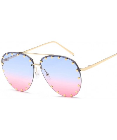 Half Frame Sunglasses Men Rivet Vintage Sun Glasses Women Summer Accessories - Blue Pink - CE18DX0KIUC $8.56 Rimless