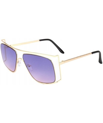 Oversize Frames Sunglasses for Women Unique Metal Frame Eyeglasse UV400 - C7 Purple Ombre - CR198KC08YM $7.36 Oversized