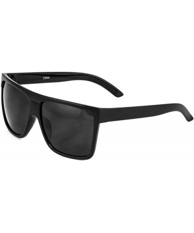 Large Retro Style Square Aviator Flat Top Black Sunglasses for Men - C818S8YXOLW $4.64 Square