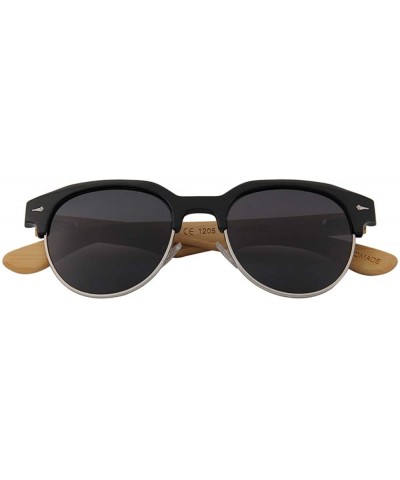 Real Wood Polarized Sunglasses - Bamboo Wood Retroshade With Smoke Black Lenses - CM1949Q5420 $16.41 Aviator