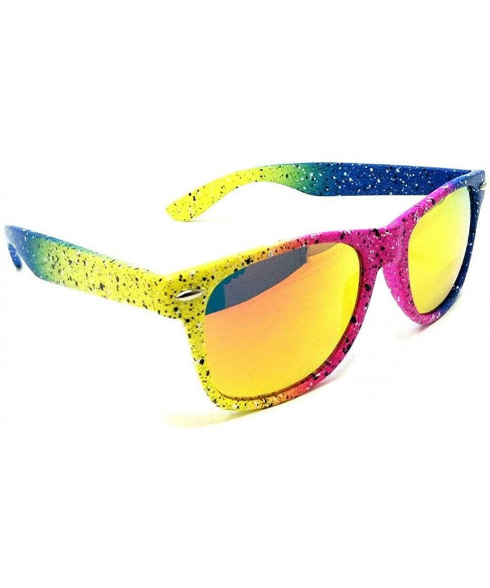 Cowabunga Neon Splatter Classic Square Retro Sunglasses - Yellow- Pink & Blue Frame - C118UL4CSIQ $8.63 Square