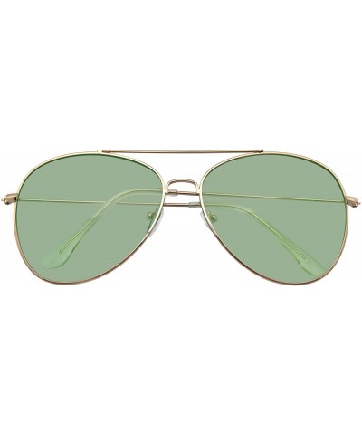 Sunglasses Mens Womens Retro Color Tinted Lens Aviator Sunglasses - Green Gold - CZ18WG96N9H $7.52 Aviator