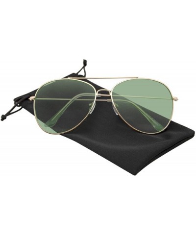 Sunglasses Mens Womens Retro Color Tinted Lens Aviator Sunglasses - Green Gold - CZ18WG96N9H $7.52 Aviator