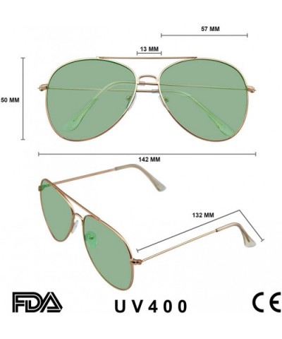 Sunglasses Mens Womens Retro Color Tinted Lens Aviator Sunglasses - Green Gold - CZ18WG96N9H $7.52 Aviator