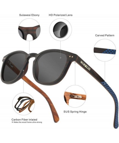 HD Polarized Wood Sunglasses for Men and Women UV400 Protection Sports Classic Retro - Ebony - CN198OZZ2ZX $32.30 Square