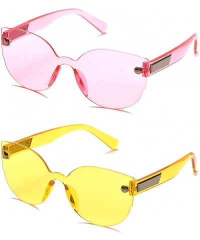 One Piece Rimless Round Transparent Sunglasses Candy Color Women Tinted Eyewear - Yellow+pink - C918L3R09W8 $11.12 Rimless