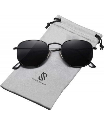 Small Square Polarized Sunglasses for Men and Women Polygon Mirrored Lens SJ1072 - C1 Black Frame/Grey Lens - C5189KDULY9 $9....