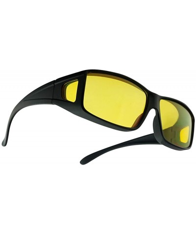 Yellow Night Driving Square Fit Over Polarized Sunglasses Wear Over Prescription Reading Eyeglasses - Matte Black - CE12N9JNT...